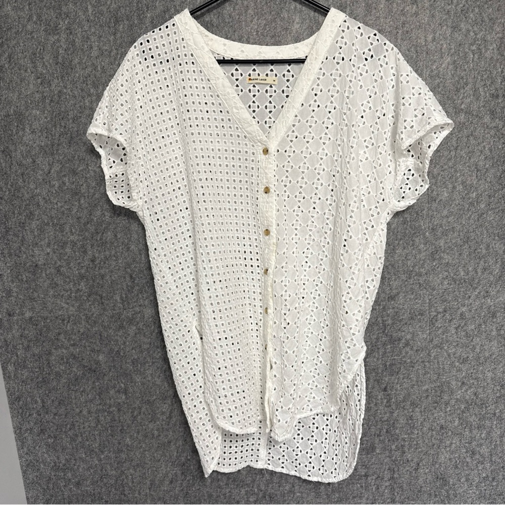 Marine Layer White Eyelet V-Neck Swim Cover-Up